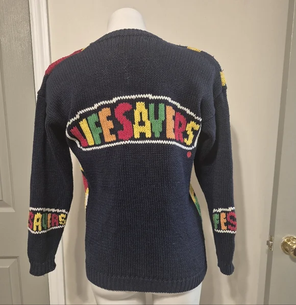 The Eagle's Eye Vintage 80s/90s Novelty Lifesavers Knit Cardigan Sweater(M) - Picture 6 of 9